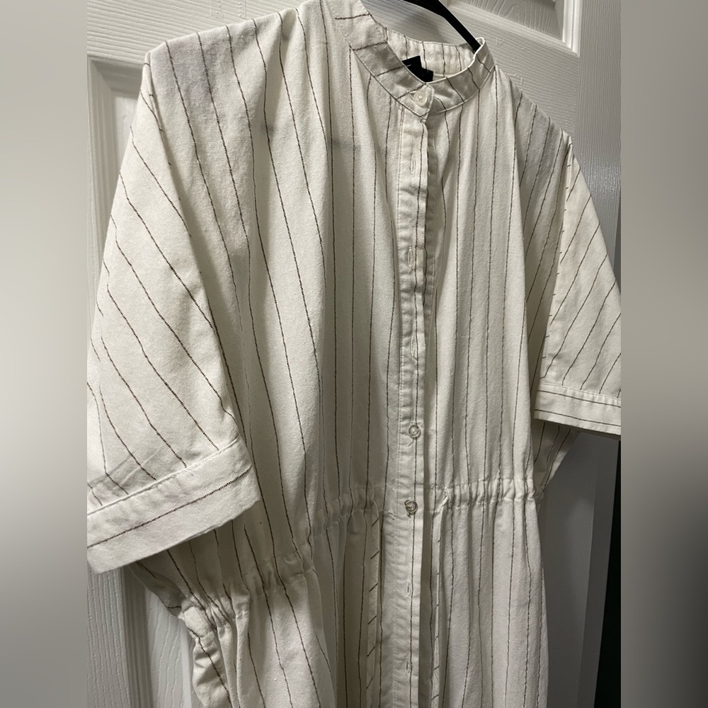 SIX CRISP DAYS white striped shirt midi dress